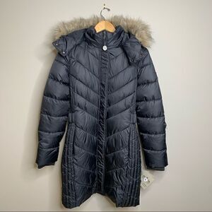 Larry Levine Faux-Fur-Trim Quilted Down Coat - M